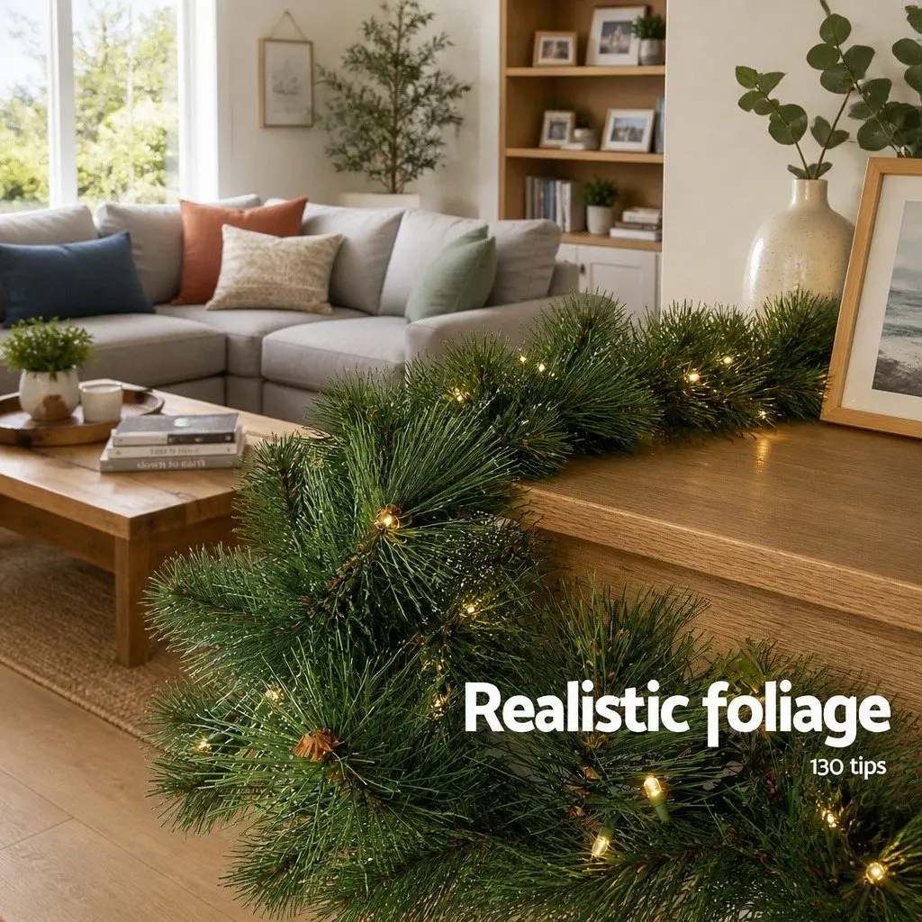 1.8m Green Christmas Garland with Warm LED Lighting