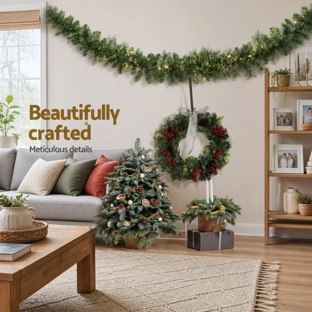 1.8m Green Christmas Garland with Warm LED Lighting