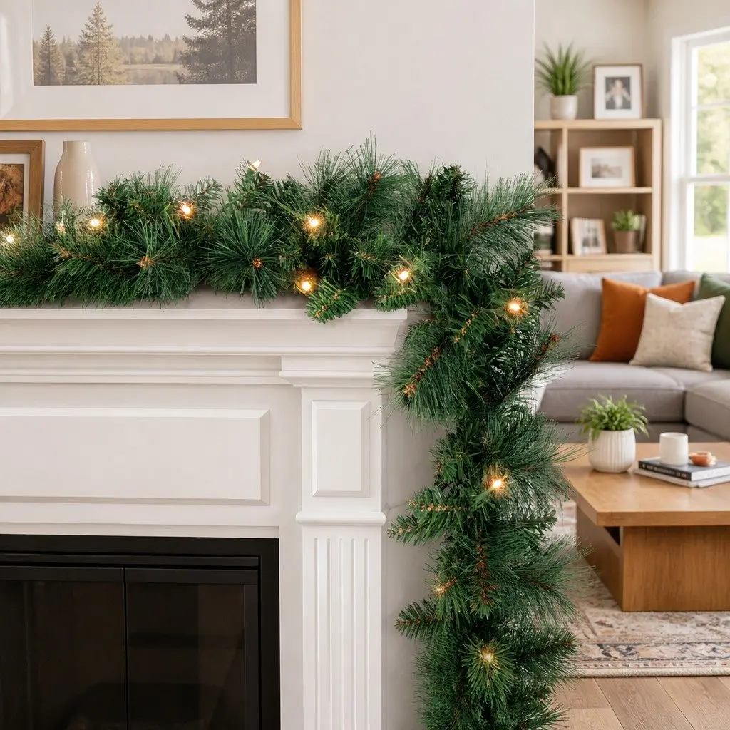 1.8m Green Christmas Garland with Warm LED Lighting