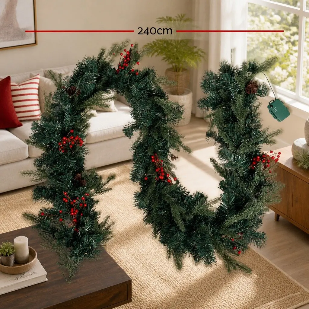2.4m Christmas Garland with Warm LED Lights