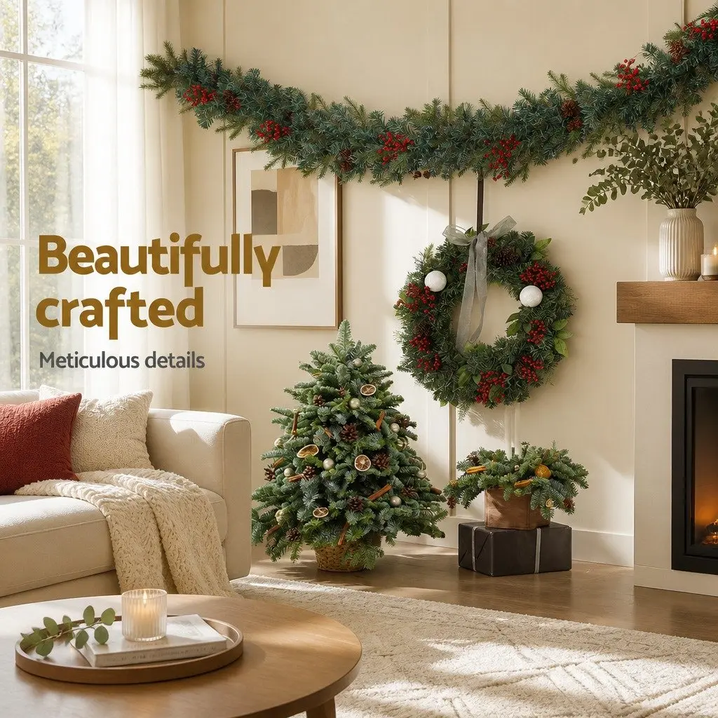 2.4m Christmas Garland with Warm LED Lights