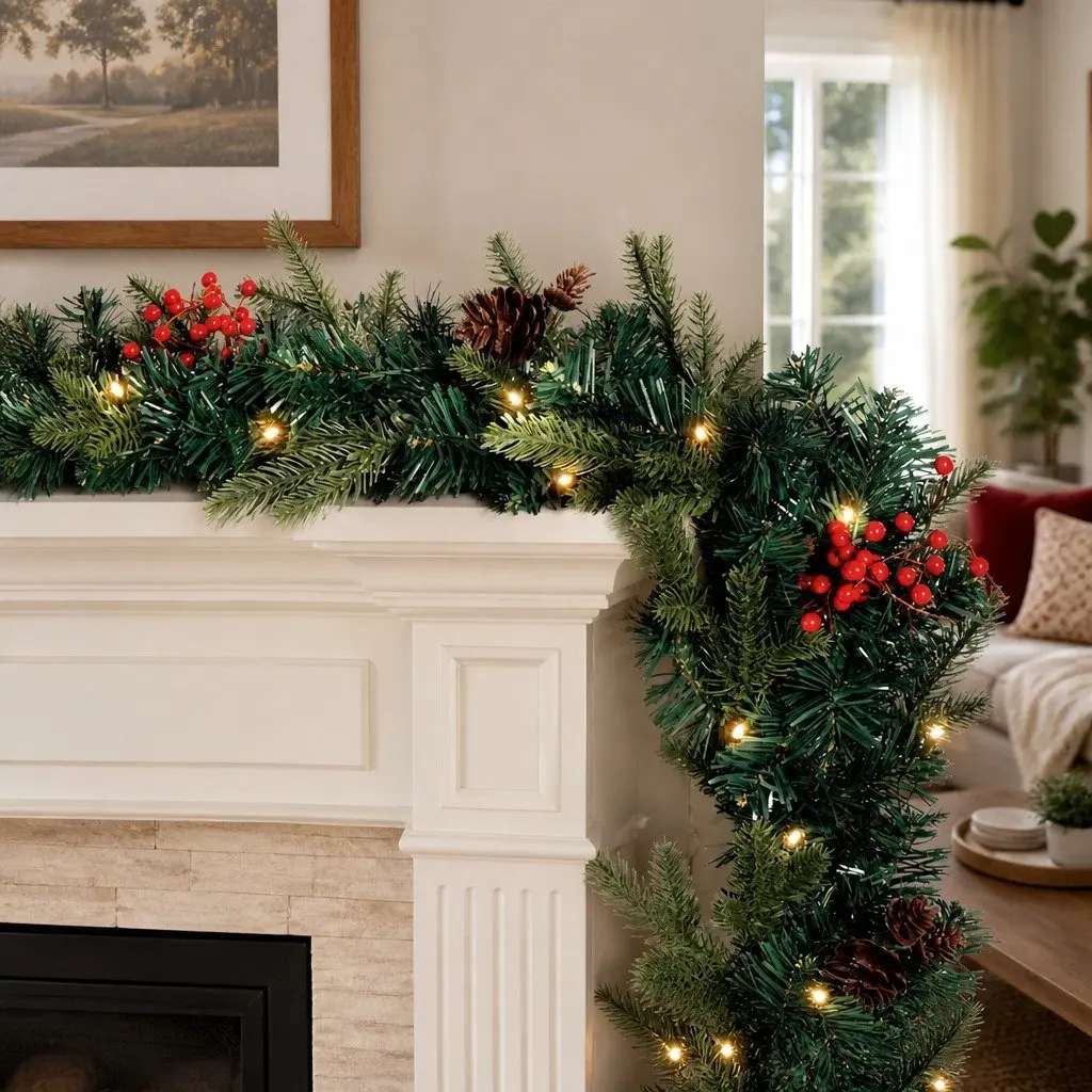 2.4m Christmas Garland with Warm LED Lights