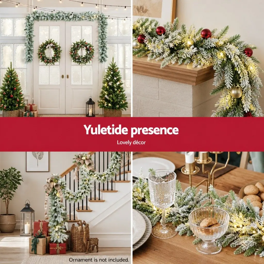 Christmas Garland Pre-lit Warm LED Lights 3 Metre Snow Frosted Green Indoor Outdoor