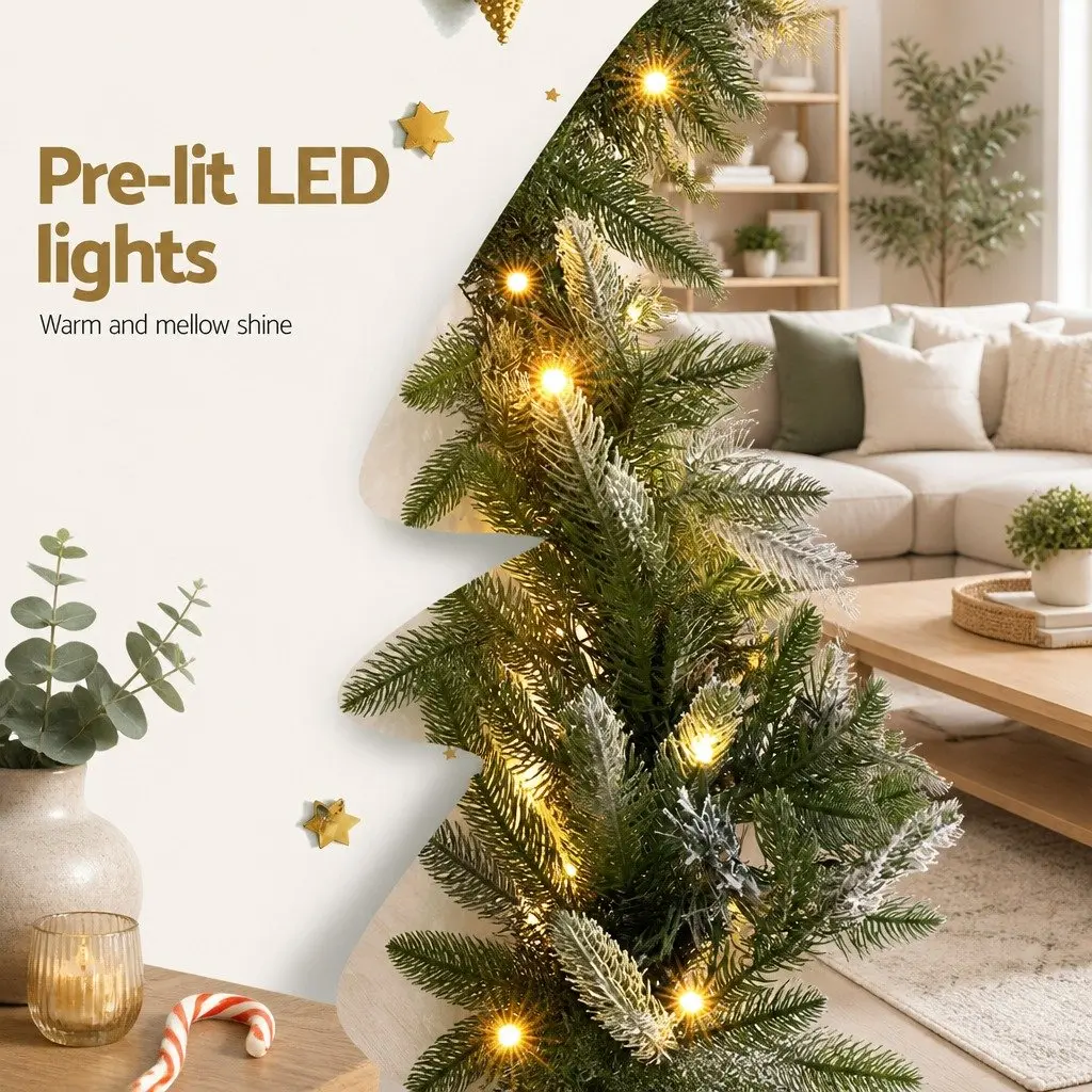 Christmas Garland Pre-lit Warm LED Lights 3 Metre Snow Frosted Green Indoor Outdoor