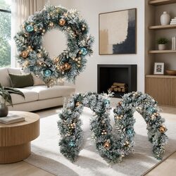 Warm LED Christmas Garland and Wreath Set 2.7m