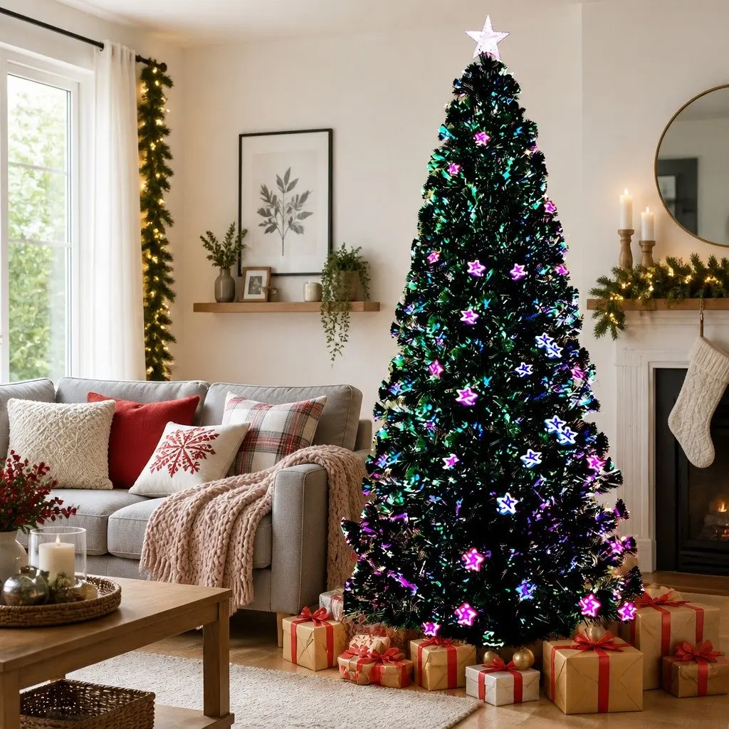 Optic Fibre LED Christmas Tree 7FT Multi Colour Pre-Lit Home Decor