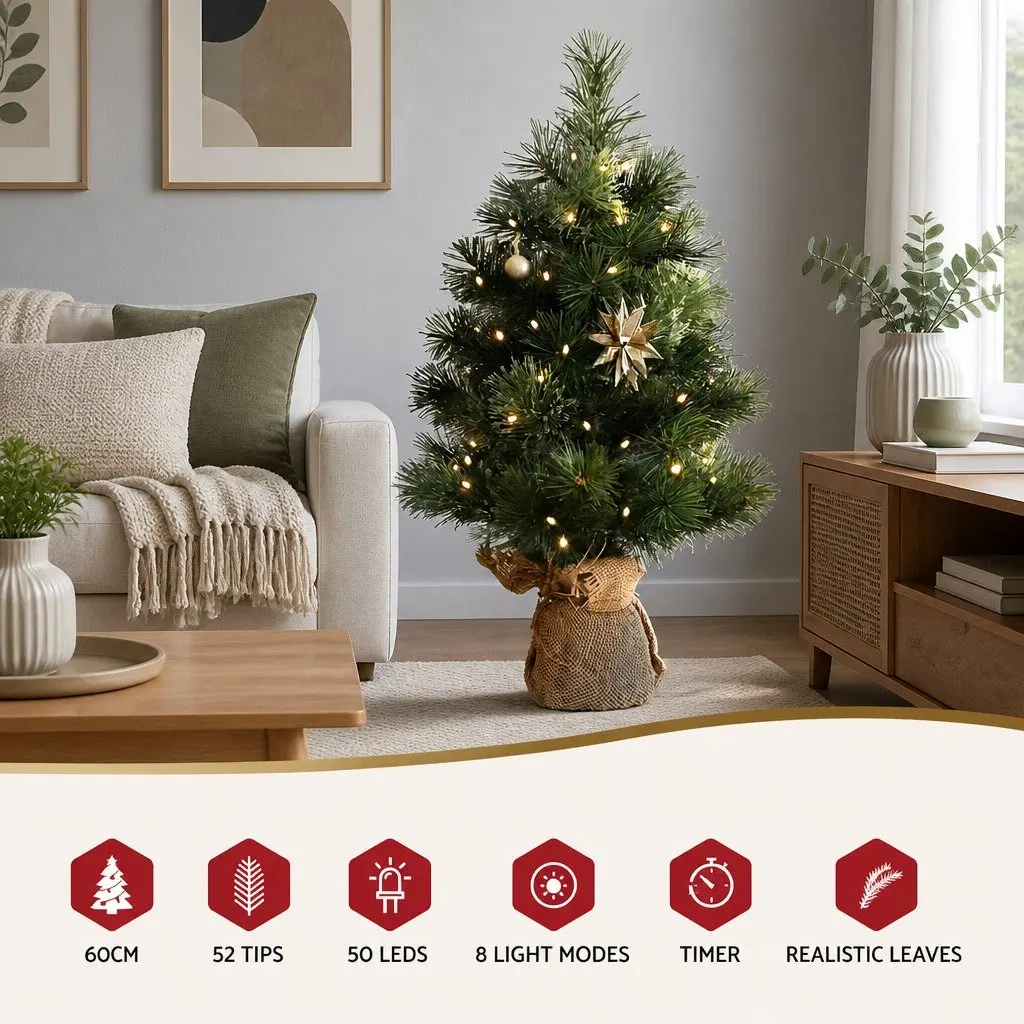 60cm Mini Christmas Tree with 50 LEDs for Easy Setup