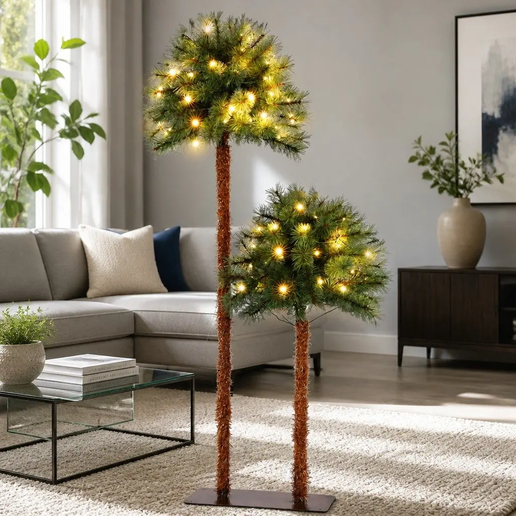 Christmas Palm Trees with Warm LED Lighting