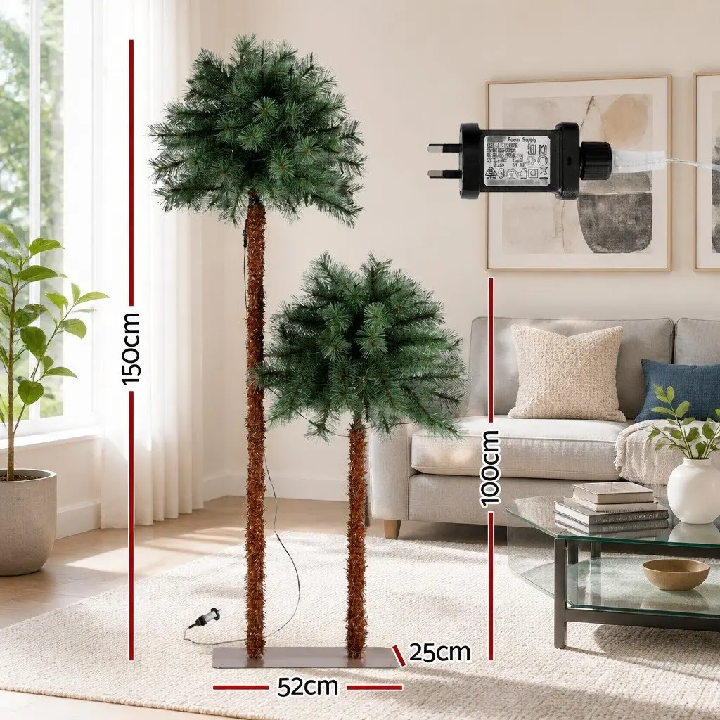 Christmas Palm Tree Set 1.5m 1m LED Warm Light Green Indoor Outdoor Decorations