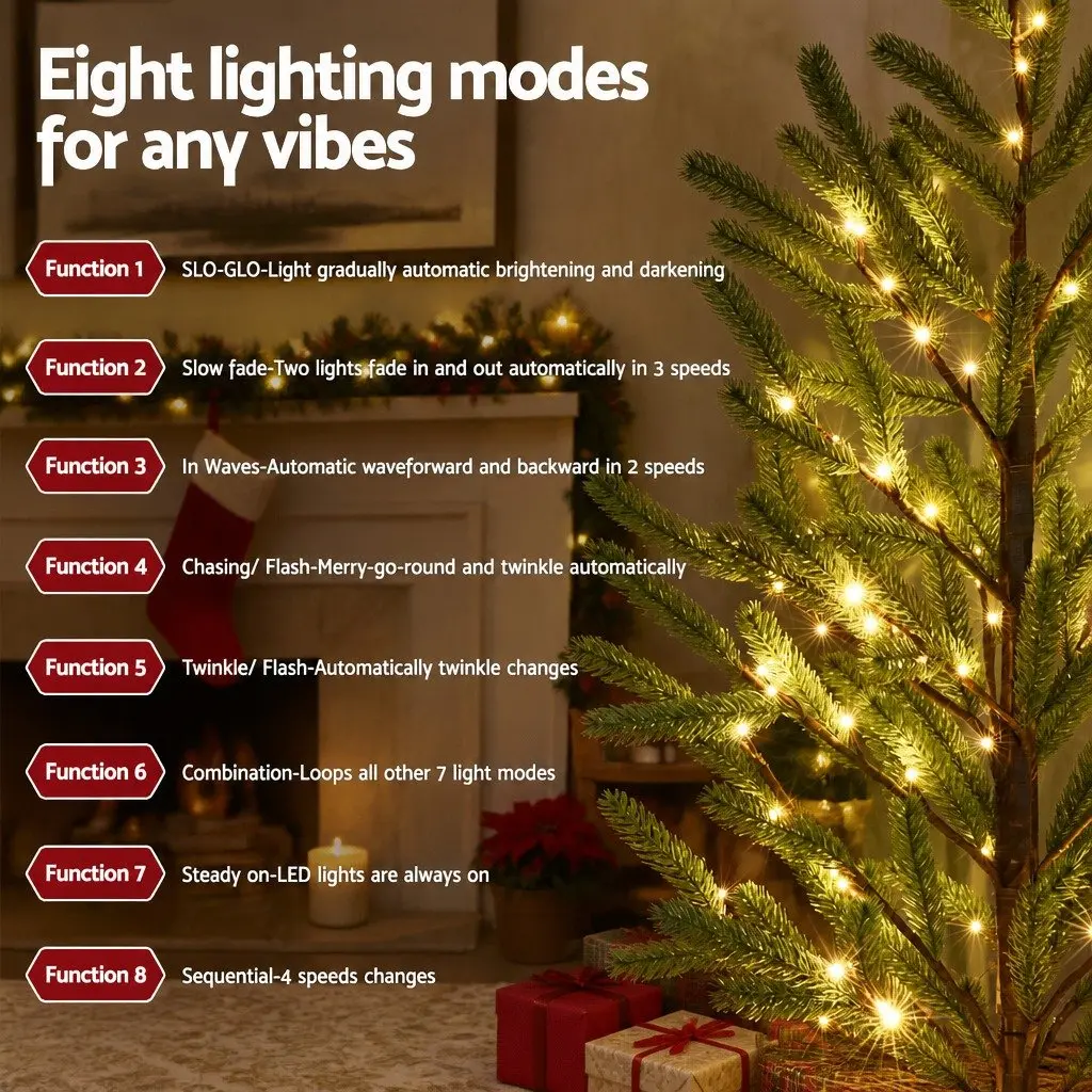 Pre-lit LED Christmas Tree 1.8M Green Artificial with 8 Light Modes
