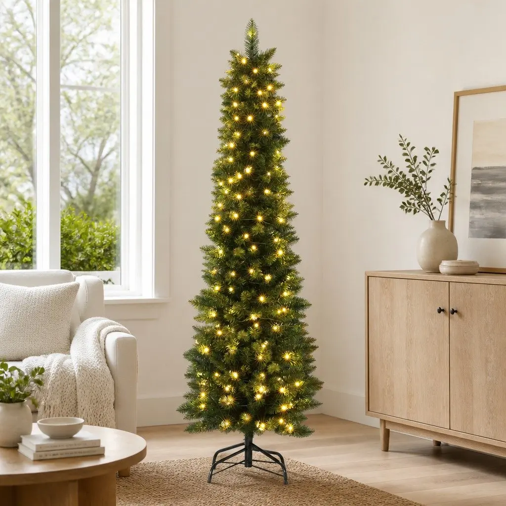 Pre-Lit Christmas Tree Outdoor Decoration 1.8m Green with 200 Warm LED Lights