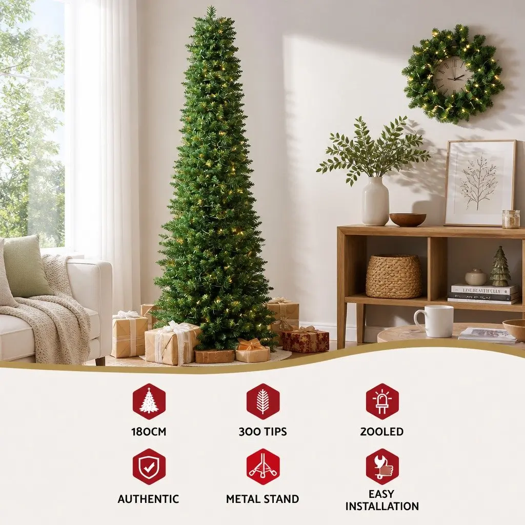 Pre-Lit Christmas Tree Outdoor Decoration 1.8m Green with 200 Warm LED Lights