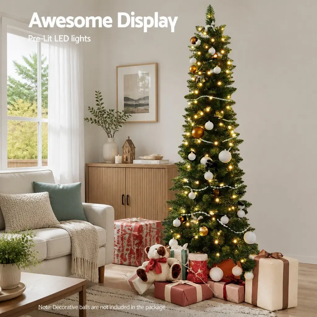 Pre-Lit Christmas Tree Outdoor Decoration 1.8m Green with 200 Warm LED Lights