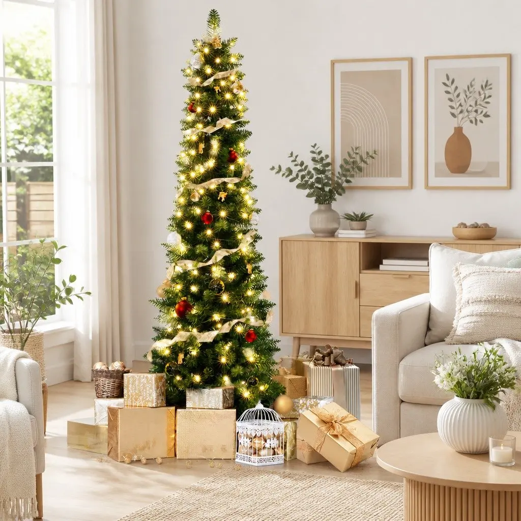 Pre-Lit Christmas Tree Outdoor Decoration 1.8m Green with 200 Warm LED Lights