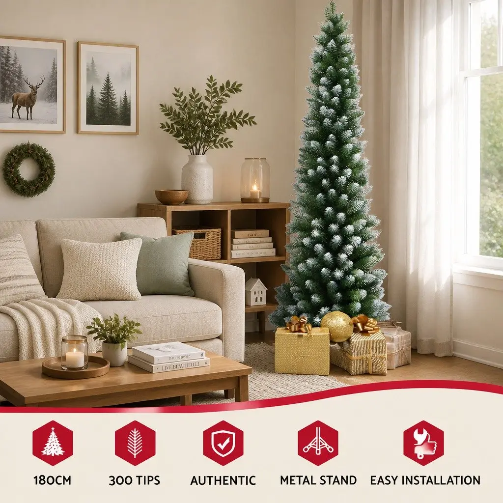 Christmas Tree 1.8m Green Snowy PVC Branches Holiday Decoration