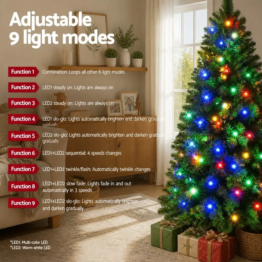 Christmas Tree Pre-Lit 1.8M Multi Colour LED Green 544 Tips