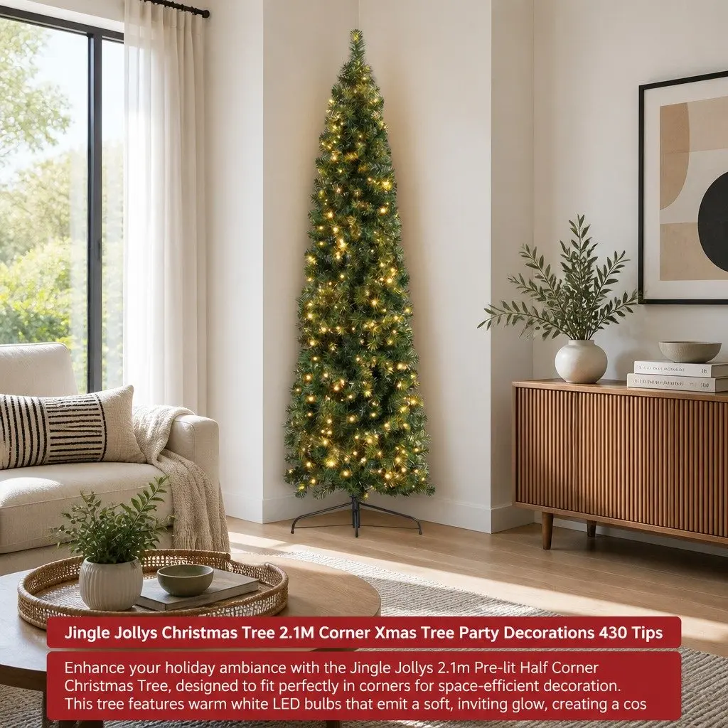 Pre-lit Half Corner Christmas Tree 2.1M Warm White LED Green