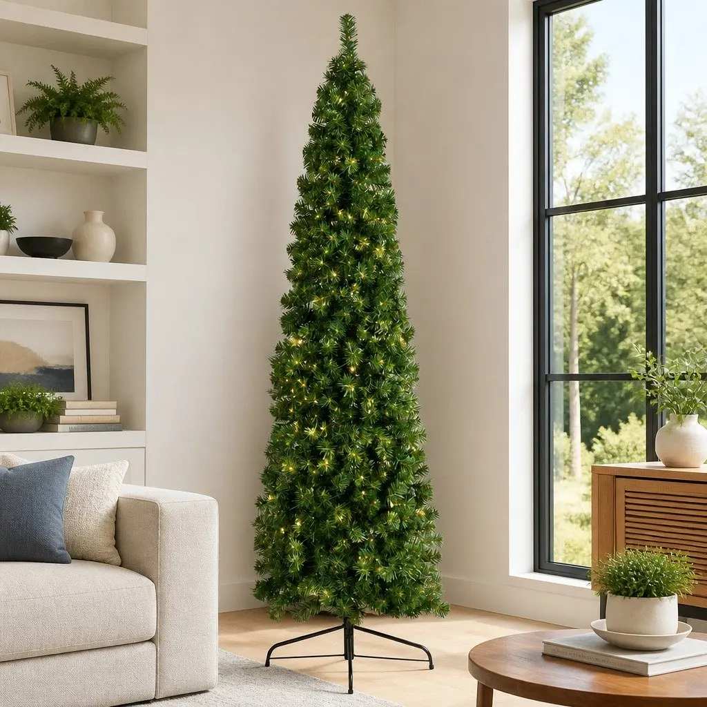 Pre-lit Half Corner Christmas Tree 2.1M Warm White LED Green