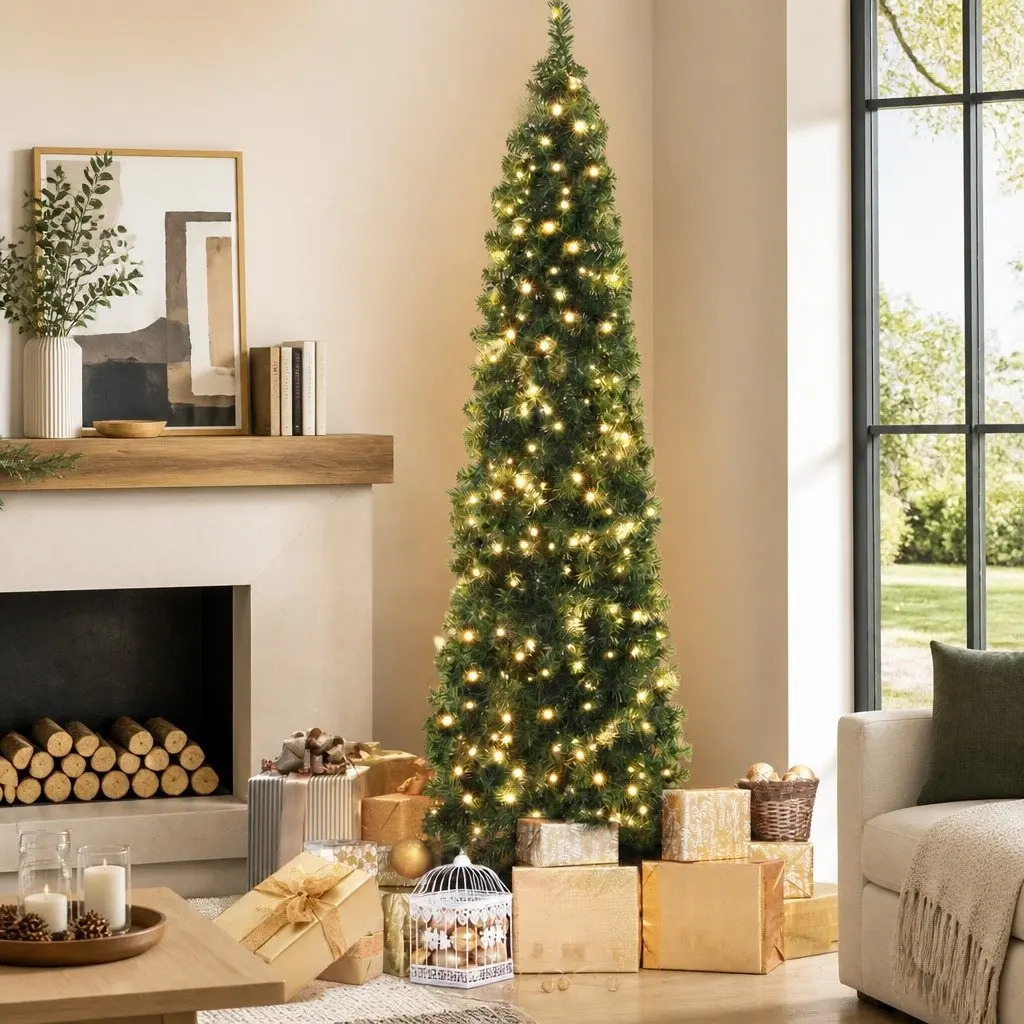 Pre-lit Half Corner Christmas Tree 2.1M Warm White LED Green