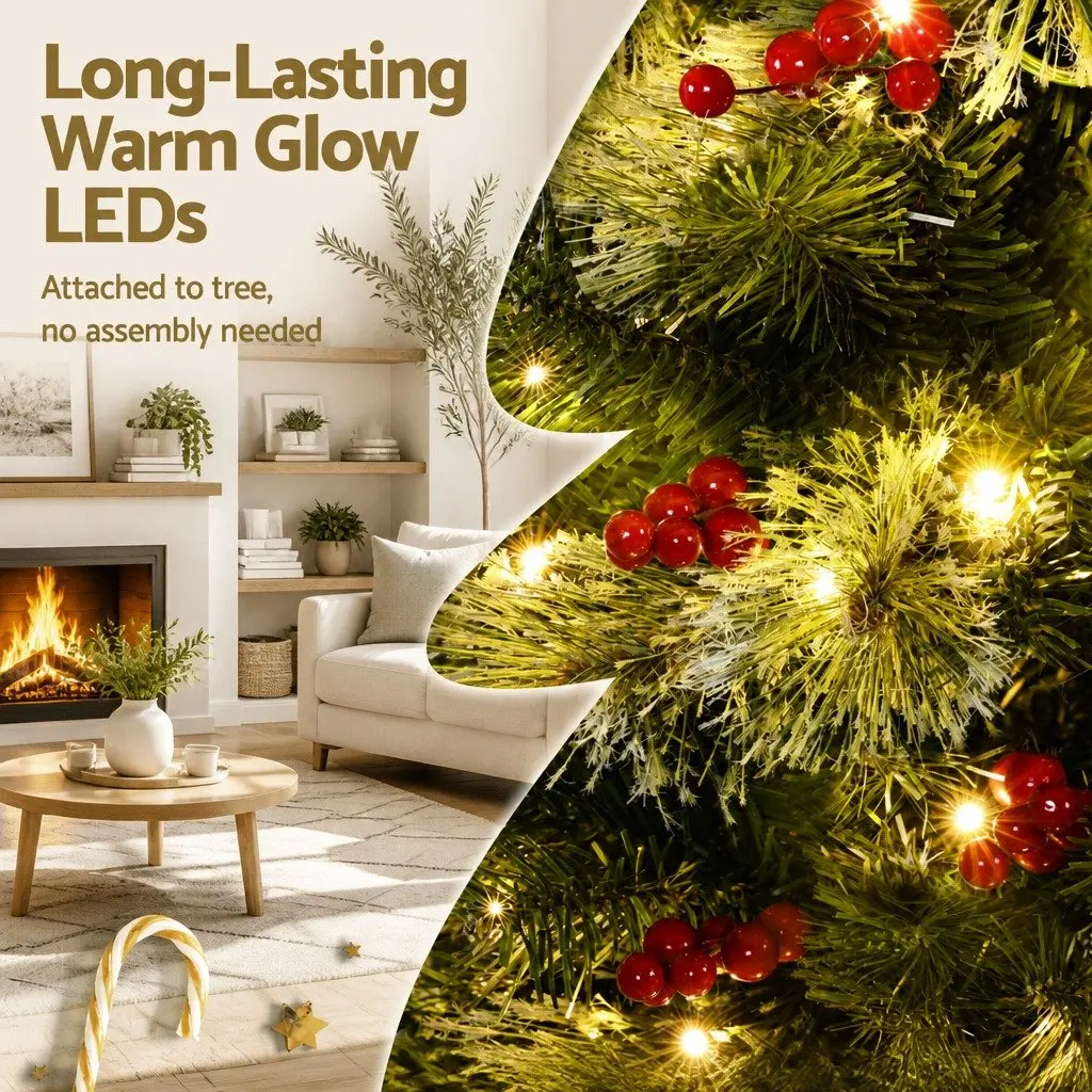 Christmas Tree 180cm LED Xmas Pine Tree Red Berries Party Home Decoration 6FT