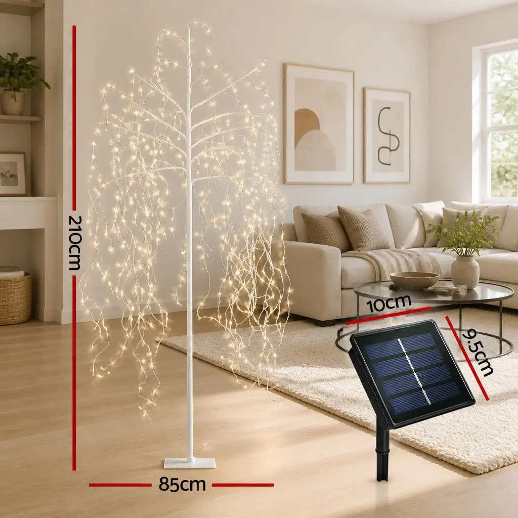 LED Christmas Tree 7ft Solar Powered Indoor Outdoor Decoration Warm White Lights