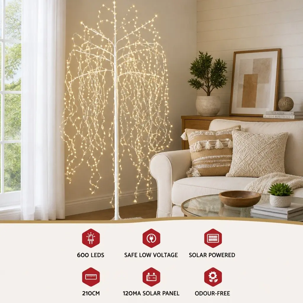LED Christmas Tree 7ft Solar Powered Indoor Outdoor Decoration Warm White Lights