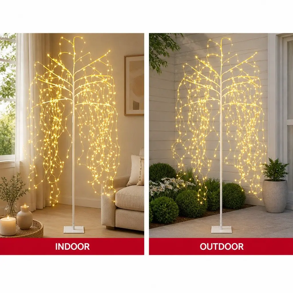 LED Christmas Tree 7ft Solar Powered Indoor Outdoor Decoration Warm White Lights