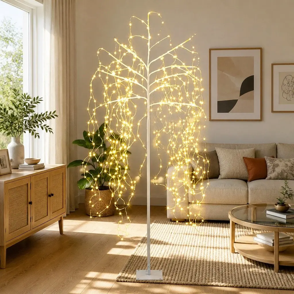 LED Christmas Tree 7ft Solar Powered Indoor Outdoor Decoration Warm White Lights