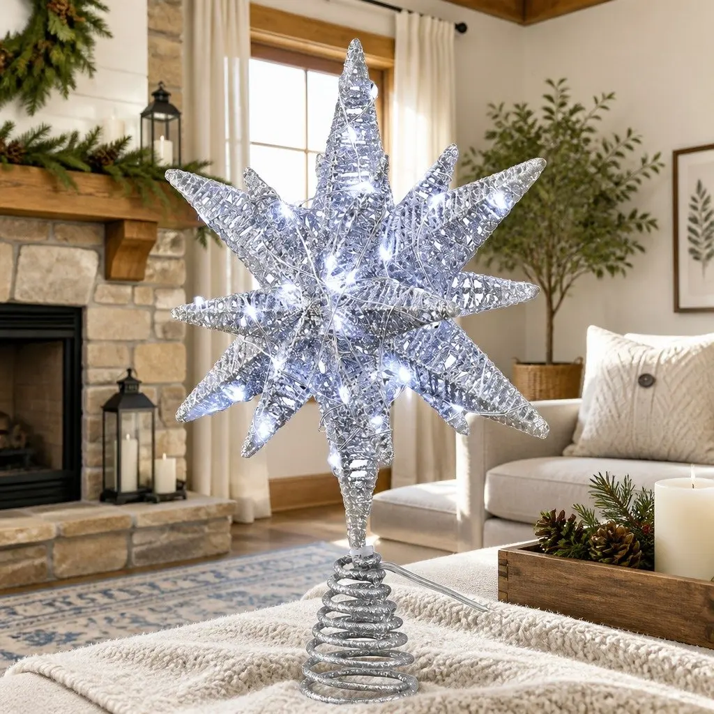 Christmas Tree Topper LED Light Decoration 18x7x27cm White