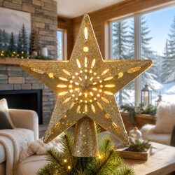 Warm and Practical Gold Star Tree Topper with Projector