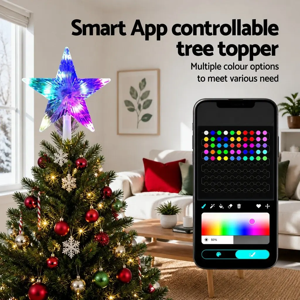 RGB LED Christmas Tree Topper Star App Controlled Dynamic Lighting 21cm Multi-colour