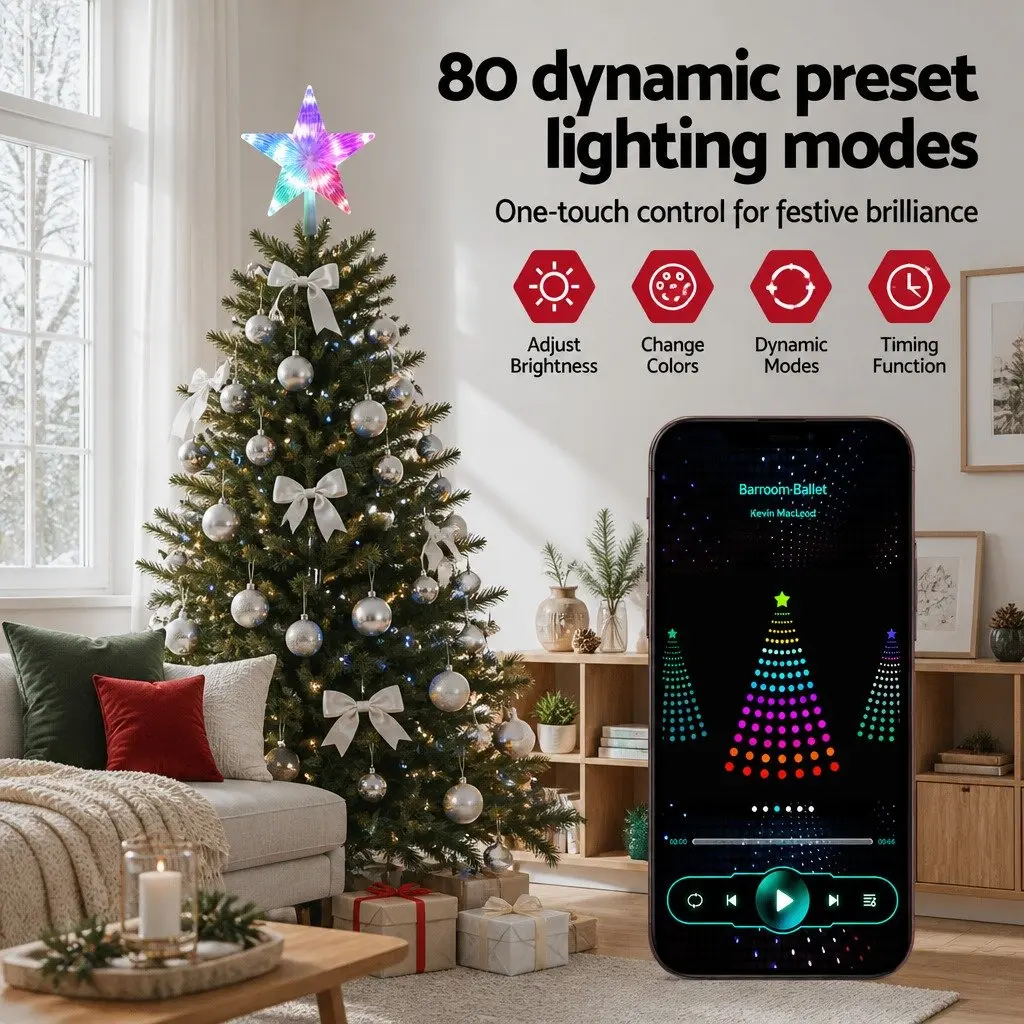 RGB LED Christmas Tree Topper Star App Controlled Dynamic Lighting 21cm Multi-colour