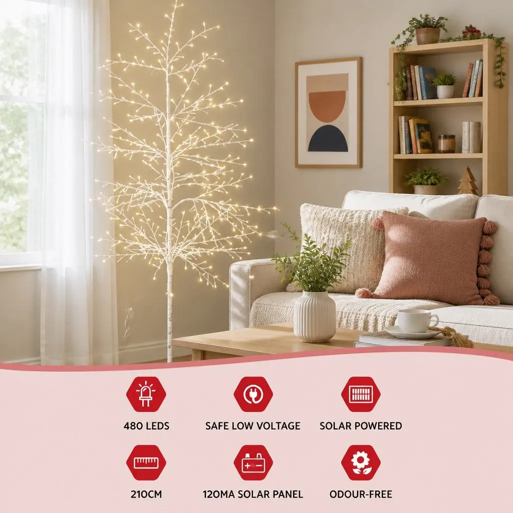 Solar LED Christmas Tree 7FT Warm White Lights Outdoor Indoor