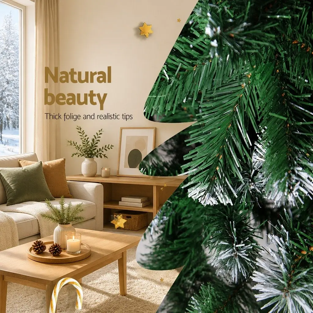 Christmas Tree 1.8m Snowy Xmas Decoration 650 PVC Tips Faux Fir Holiday