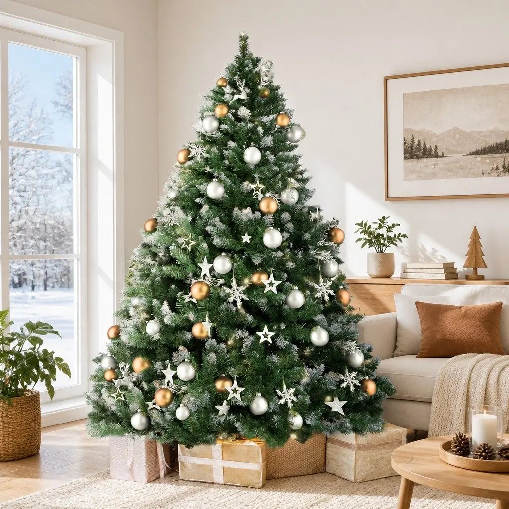 Christmas Tree 1.8m Snowy Xmas Decoration 650 PVC Tips Faux Fir Holiday