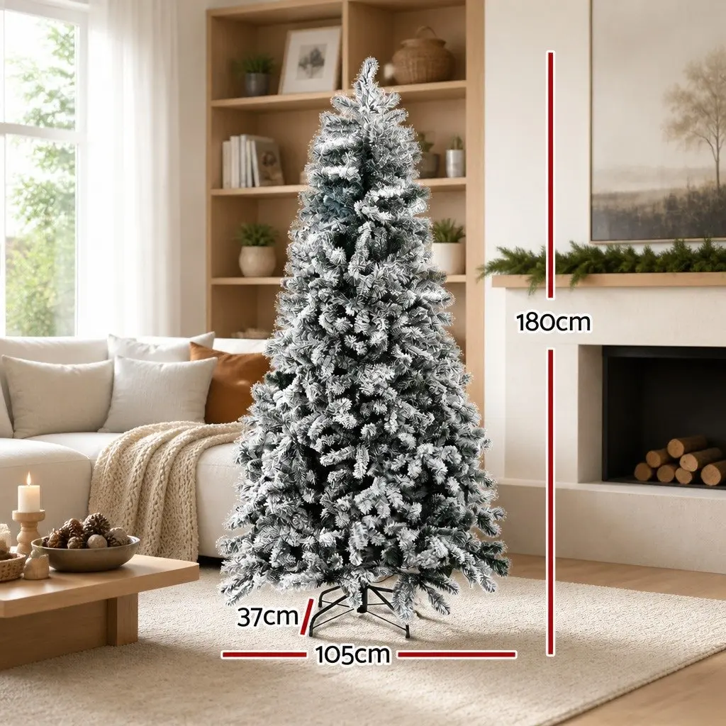 Christmas Tree Pre-Lit LED 1.8m Snow Flocked Green 8 Light Modes