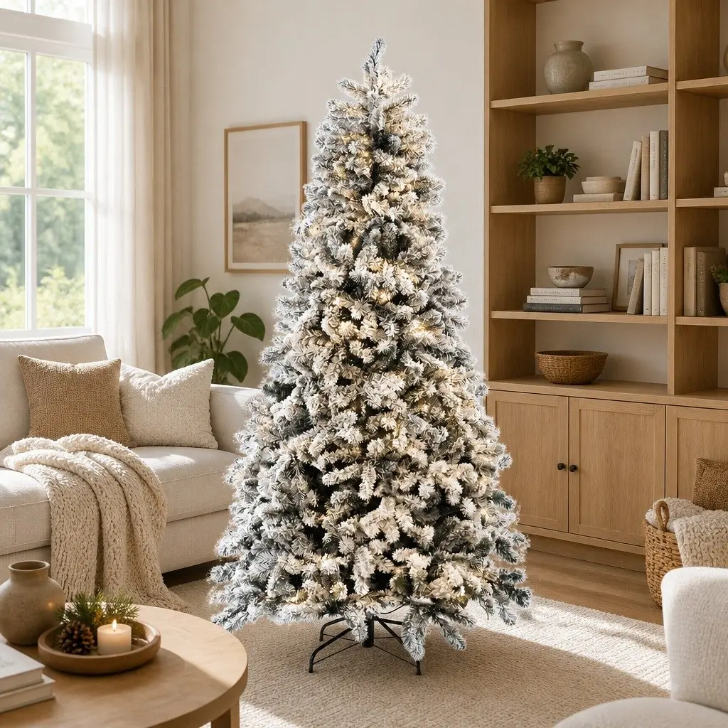 Christmas Tree Pre-Lit LED 1.8m Snow Flocked Green 8 Light Modes