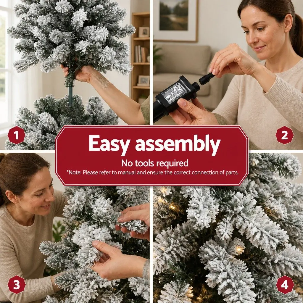 Christmas Tree Pre-Lit LED 1.8m Snow Flocked Green 8 Light Modes
