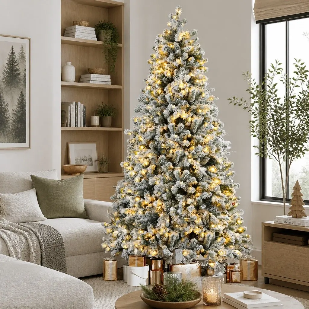 Christmas Tree Pre-Lit LED 1.8m Snow Flocked Green 8 Light Modes