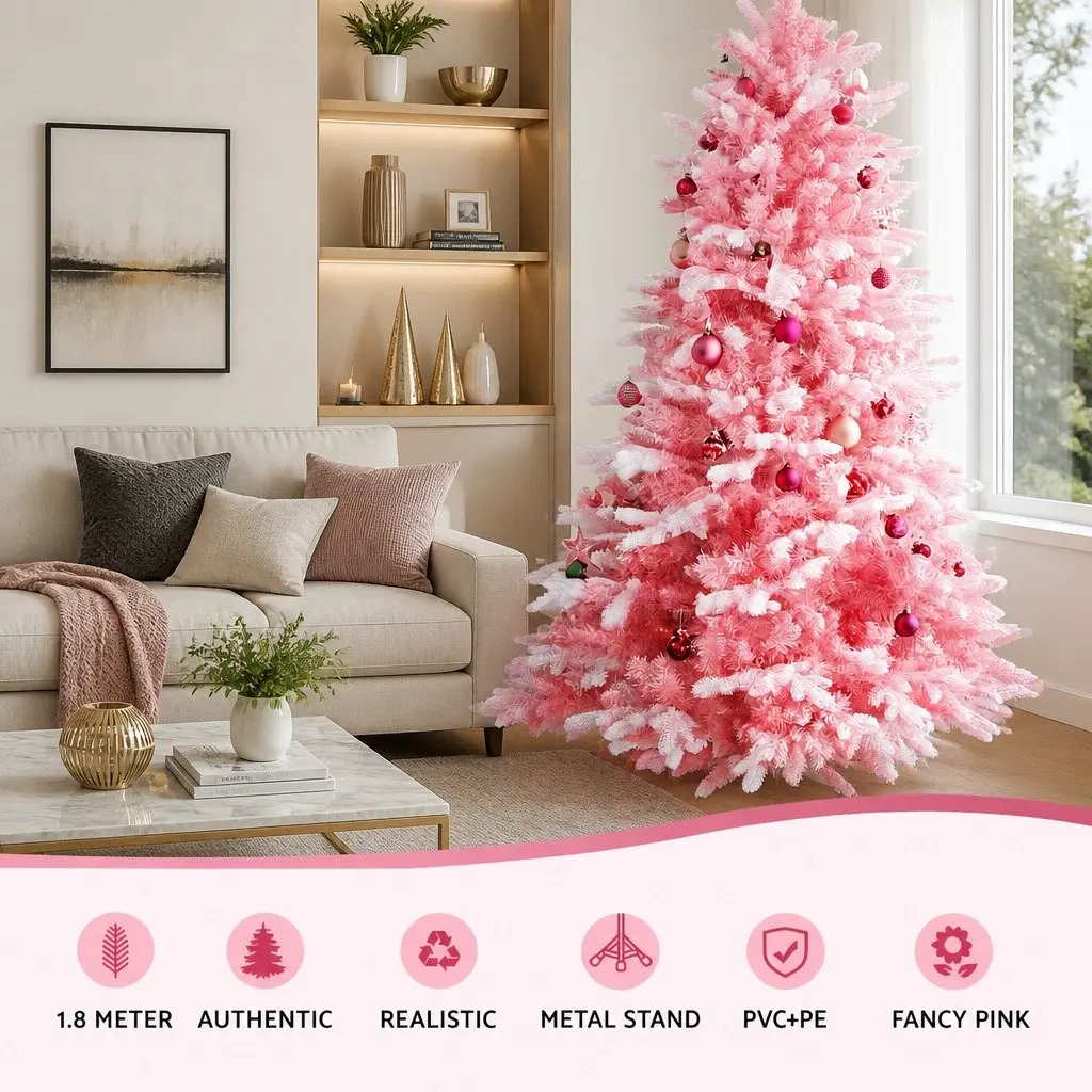 Christmas Tree Pink Snow Flocked 1.8m 810 Tips Home Decor