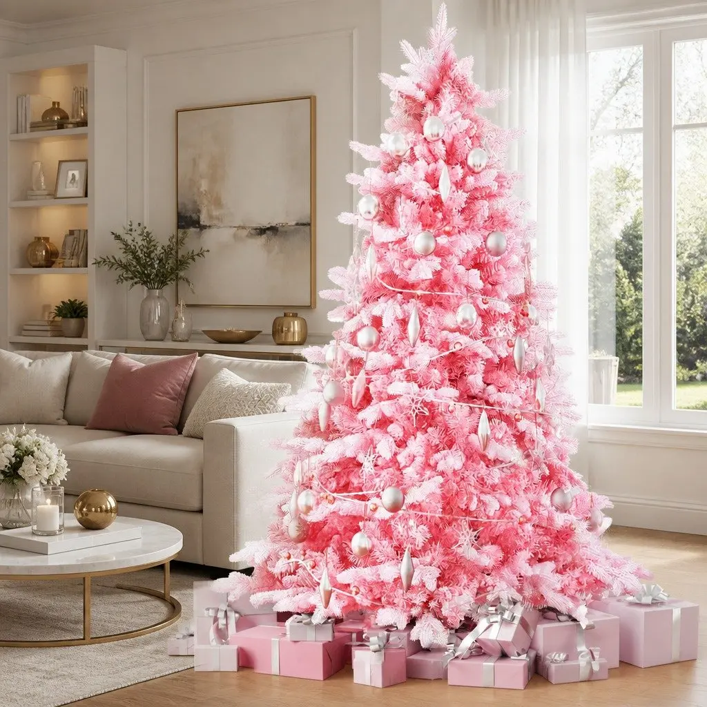 Christmas Tree Pink Snow Flocked 1.8m 810 Tips Home Decor