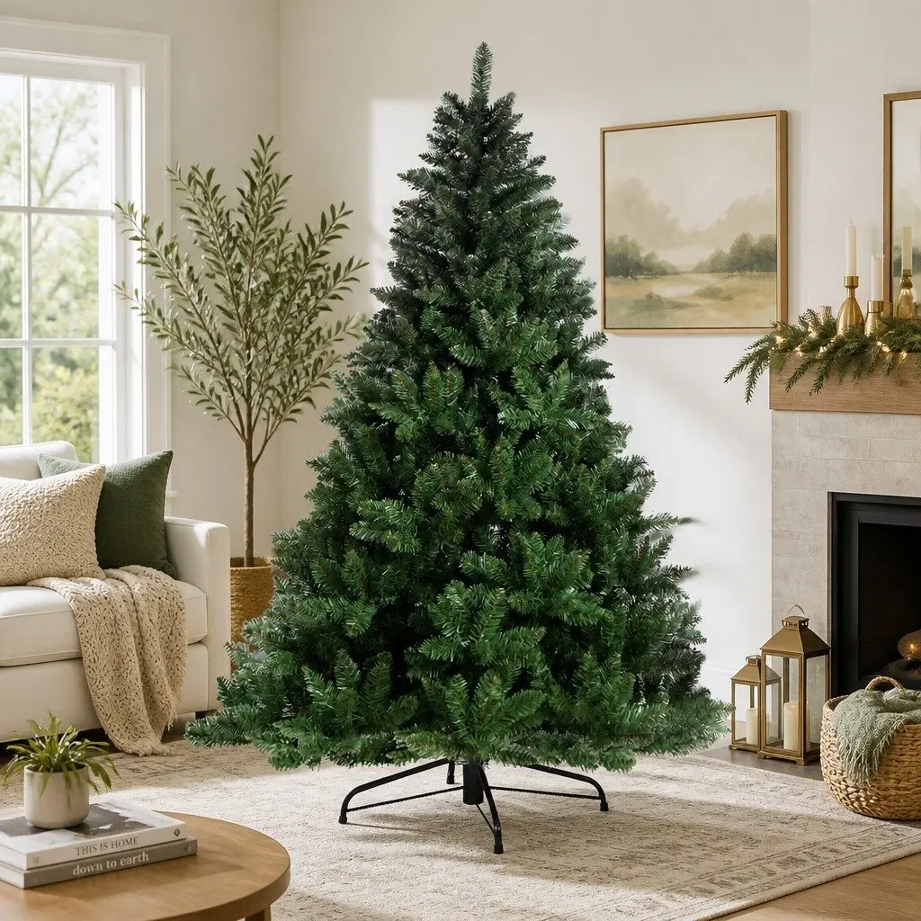 Christmas Tree 1.8m Green Faux Xmas Decoration PVC Tips Metal Stand