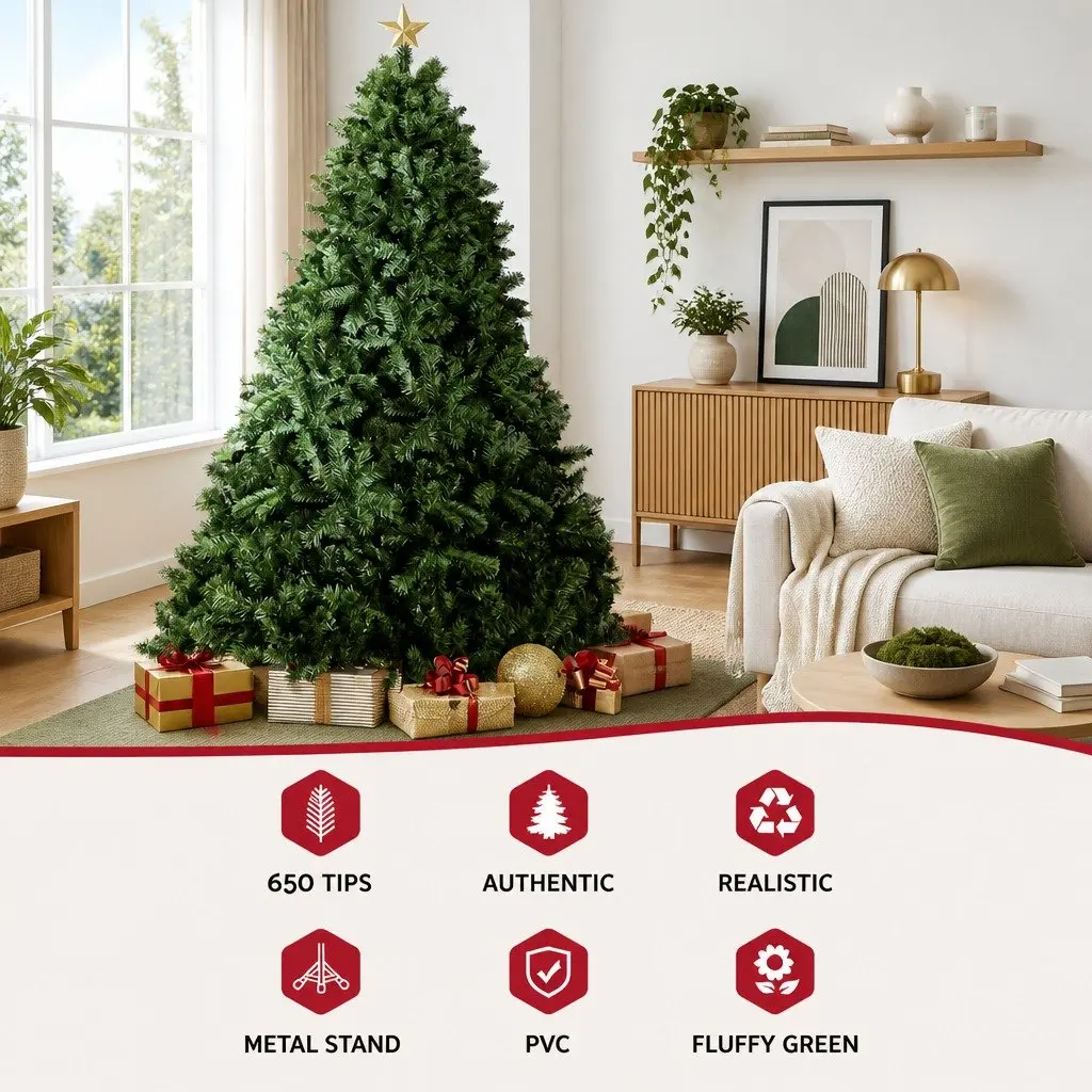 Christmas Tree 1.8m Green Faux Xmas Decoration PVC Tips Metal Stand