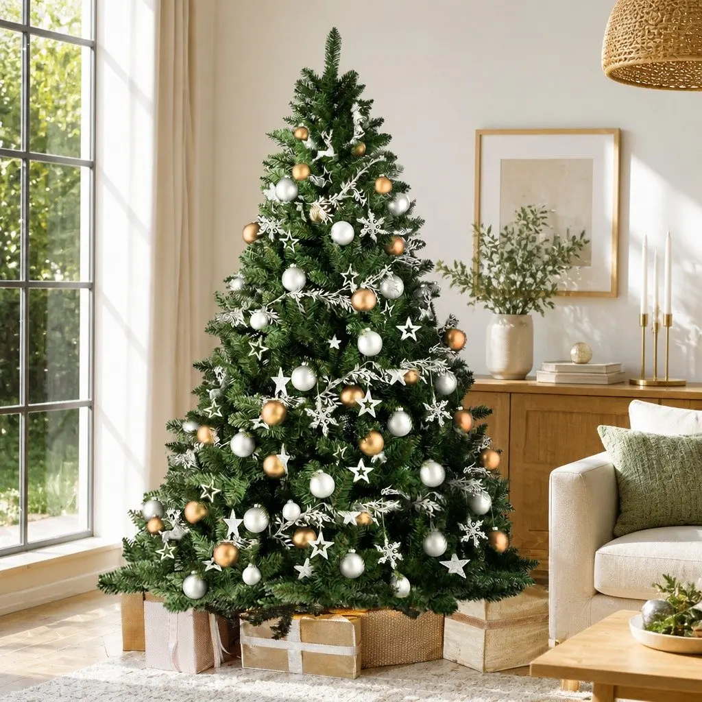 Christmas Tree 1.8m Green Faux Xmas Decoration PVC Tips Metal Stand