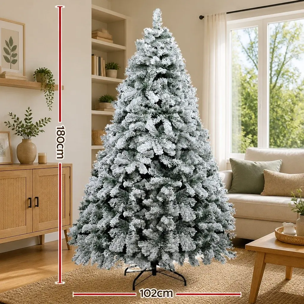 Christmas Tree Snow Flocked Fir 1.8m Green White
