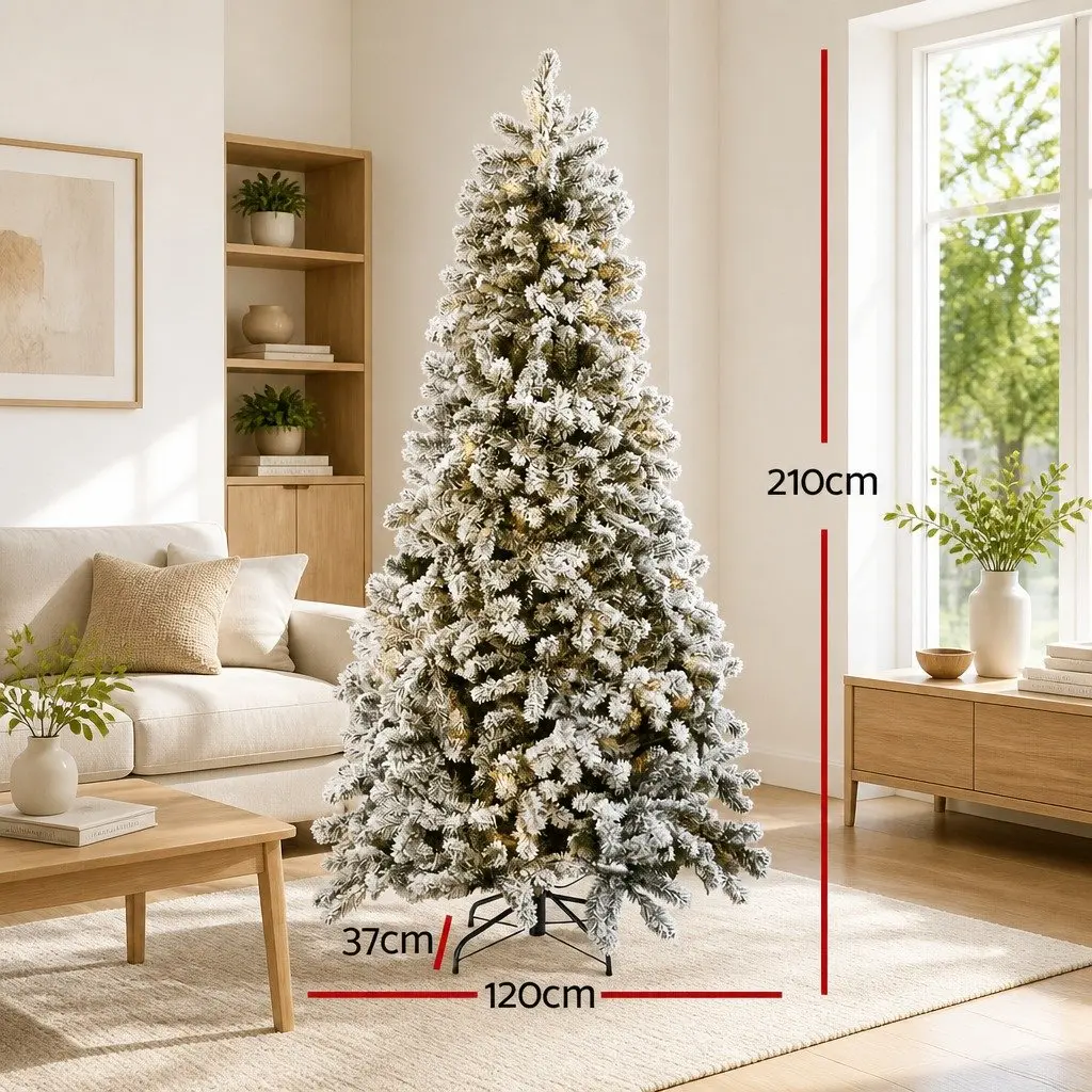 Pre-Lit Christmas Tree 2.1m Snow Flocked Warm White 500 LED Lights 8 Modes