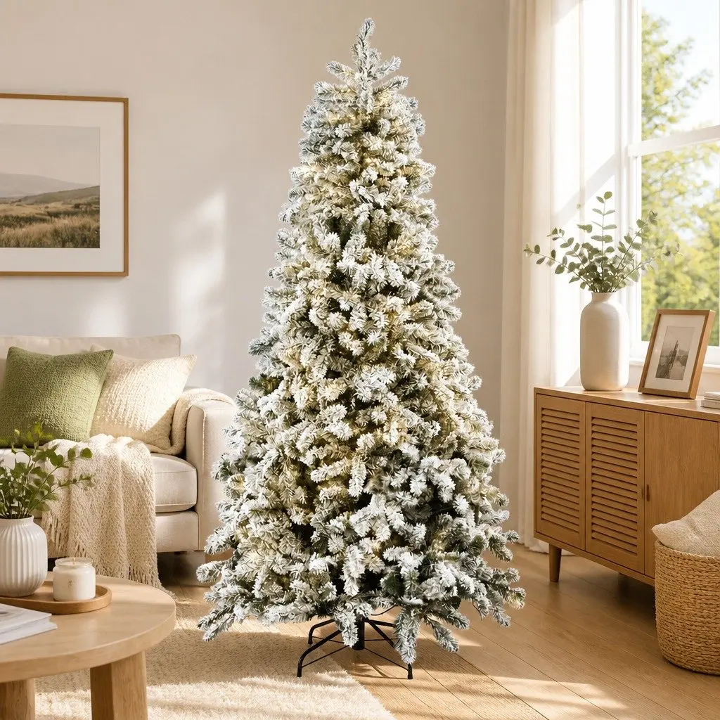 Pre-Lit Christmas Tree 2.1m Snow Flocked Warm White 500 LED Lights 8 Modes