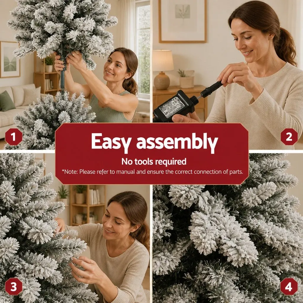 Pre-Lit Christmas Tree 2.1m Snow Flocked Warm White 500 LED Lights 8 Modes