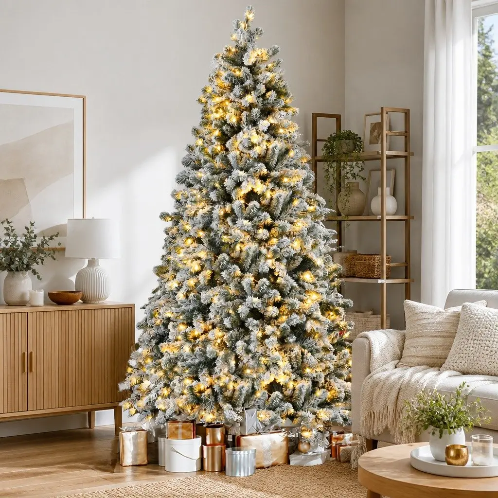 Pre-Lit Christmas Tree 2.1m Snow Flocked Warm White 500 LED Lights 8 Modes