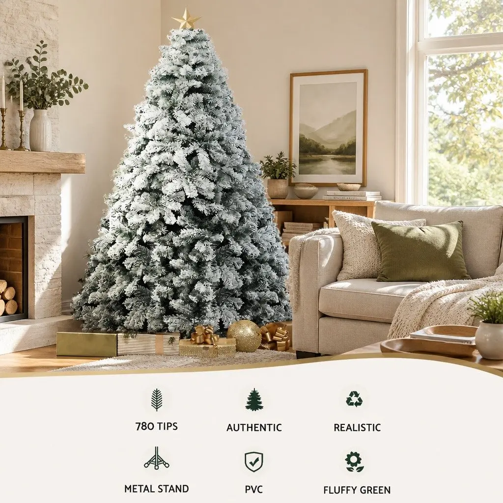 Christmas Tree Snow Flocked Faux 7FT Green White